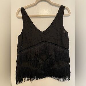 Anthropologie Fringe Black Tank